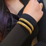 Aurelle spiral gold cuff bracelet for women, Spiral gold bracelet, AMOHABOLD spiral bracelet, Anti tarnish cuff bracelet, Gold plated spiral bracelet, Modern gold bracelet for women, Minimal cuff bracelet India, Everyday gold bracelet, Adjustable spiral bracelet, Stainless steel gold cuff bracelet
