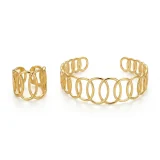 Aveline Astra gold cuff bracelet for women, Gold cuff bracelet India, Minimal gold cuff bracelet, AMOHABOLD Astra cuff bracelet, Anti tarnish gold bracelet, Oval cuff bracelet for women, Gold plated cuff bracelet, Office wear bracelet for women, Modern gold bracelet, Everyday gold jewellery