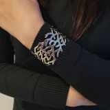 Luna cosmic silver cuff bracelet for women, Silver cuff bracelet India, Minimal silver bracelet for women, AMOHABOLD silver cuff bracelet, Modern silver jewellery design, Statement silver cuff bracelet, Anti tarnish silver bracelet, Everyday silver bracelet, Contemporary jewellery for women, Stylish silver cuff jewellery