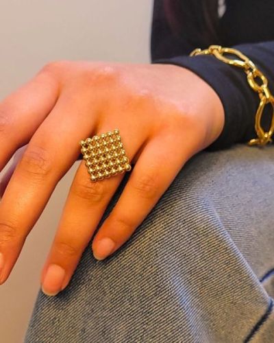 Beaded Solid Square Ring