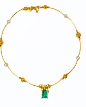 Green Stone Bow Necklace