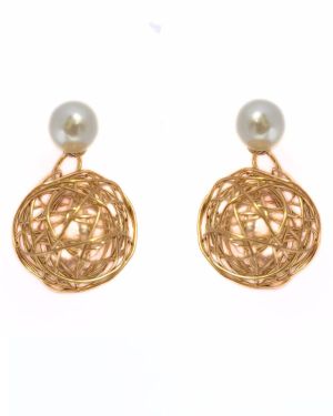 Pearl Stud Golden Caged Earrings