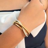 crisscross crystal bracelet for women, Gold crystal bracelet India, Crisscross gold bracelet, AMOHABOLD crystal bracelet, Gold plated rhinestone bracelet, Elegant gold bracelet for women, Anti tarnish crystal bracelet, Minimal party wear bracelet, Office wear gold bracelet, Luxury look crystal jewellery