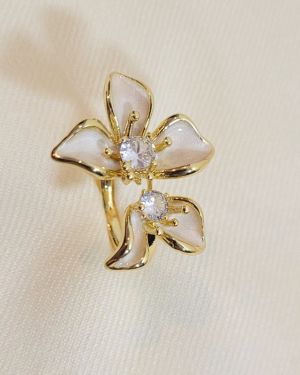 Cubic Zirconia White Enamel Flower Ring