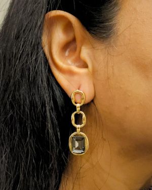 Gold Black Hanging Crystal Earrings