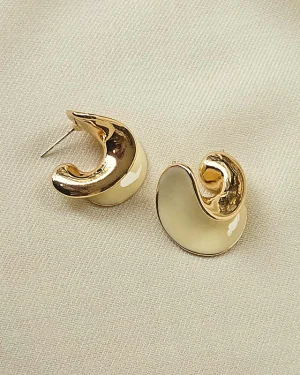 Gold Tone Whit Enamel Earings