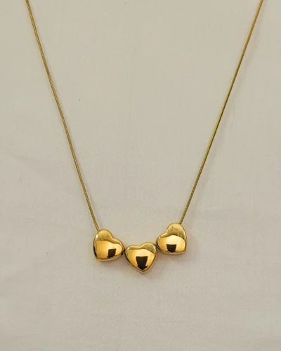 Tiny Tri Hearts Gold Necklace