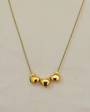 Tiny Tri Hearts Gold Necklace
