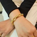 rope weave bracelet for women, Gold rope bracelet India, Textured gold bracelet, AMOHABOLD rope bracelet, Woven design bracelet for women, Anti tarnish gold bracelet, Statement gold bracelet, Minimal textured bracelet, Everyday gold jewellery, Modern rope bracelet