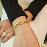 Celeste club chain bracelet for women, Gold chain bracelet India, Minimal gold link bracelet, AMOHABOLD chain bracelet, Anti tarnish gold bracelet, Classic chain bracelet for women, Everyday gold jewellery, Office wear bracelet for women, Sleek gold bracelet design, Luxury look chain bracelet