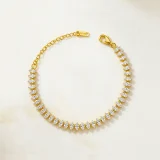 classic tennis bracelet for women, Gold diamond tennis bracelet, CZ tennis bracelet India, AMOHABOLD tennis bracelet, Gold plated tennis bracelet, Anti tarnish tennis bracelet, Minimal crystal bracelet, Elegant bracelet for women, Everyday tennis bracelet, Luxury look tennis bracelet
