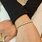 Éclisse crystal bracelet for women, Gold crystal bracelet India, Minimal crystal bracelet, AMOHABOLD crystal bracelet, Gold plated crystal bracelet, Anti tarnish bracelet for women, Elegant crystal jewellery, Everyday gold bracelet, Office wear crystal bracelet, Luxury look crystal bracelet