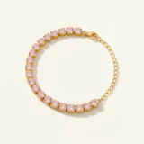 Rosé Aura pink tennis bracelet for women, Pink crystal tennis bracelet, AMOHABOLD pink bracelet, Gold pink crystal bracelet, Feminine tennis bracelet for women, Elegant pink jewellery, Anti tarnish pink bracelet, Everyday crystal bracelet, Romantic jewellery for women, Luxury look pink bracelet