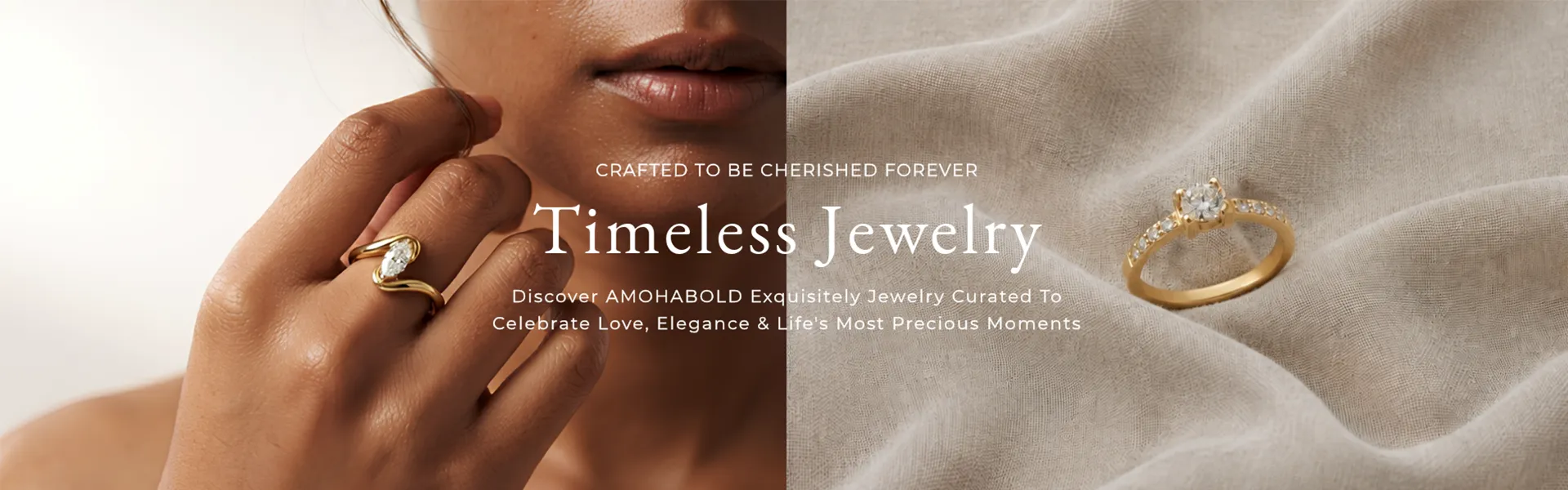 AMOHABOLD 18k plated premium waterproof jewelry collection, 18K gold plated stainless steel necklaces, rings, bracelets and earrings for women, anti tarnish everyday luxury jewelry, minimalist designer fashion accessories