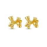Colette bow earrings for women, Gold bow stud earrings, AMOHABOLD bow earrings, Minimal gold bow earrings India, Cute bow earrings for women, Gold plated bow jewellery, Everyday bow earrings, Office wear gold earrings, Feminine bow earrings, Trendy bow stud earrings