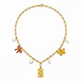 Mira pretty charm necklace for women, Gold charm necklace India, AMOHABOLD charm necklace, Trendy gold pendant necklace, Minimal charm jewellery for women, Anti tarnish gold necklace, Layering necklace for women, Cute everyday gold necklace, Fashion charm necklace, Delicate gold chain jewelle