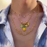 Solara pineapple charm necklace for women, Gold pineapple pendant necklace, AMOHABOLD charm necklace, Cute gold charm jewellery India, Trendy pineapple necklace, Unique pendant necklace for women, Anti tarnish gold necklace, Summer inspired jewellery necklace, Layering charm necklace, Fashion necklace for girls