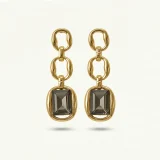 Noiré crystal drop earrings for women, Black gold hanging earrings, AMOHABOLD crystal earrings, Gold black statement earrings India, Elegant party wear earrings, Black crystal earrings for women, Luxury look drop earrings, Fashion jewellery hanging earrings, Gold plated crystal earrings, Modern statement jewellery earrings