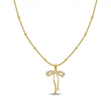 Aria Bowline pendant necklace for women, Minimal gold pendant necklace India, AMOHABOLD bow necklace, Gold plated necklace for women, Elegant everyday necklace, Anti tarnish gold necklace, Office wear necklace women, Minimal jewellery necklace, Feminine pendant necklace, Stylish gold necklace online