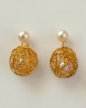 Elara Pearl Cage Stud Earrings