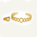 Astra Élise gold cuff bracelet for women, Gold oval cuff bracelet, AMOHABOLD cuff bracelet, Stainless steel gold cuff bracelet, Anti tarnish gold bracelet for women, Minimal gold bangle bracelet, Office wear cuff bracelet, Luxury style cuff bracelet, Everyday gold bracelet India, Modern cuff bracelet for women